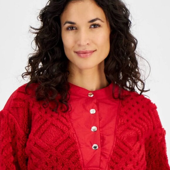 Tommy Hilfiger Vibrant Red Pullover Sherpa Sweater S XL - Picture 3 of 15